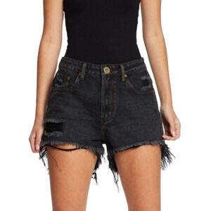 ONE TEASPOON | Bonita Black High Waist Denim  Short raw hem - size 24 - waist 26